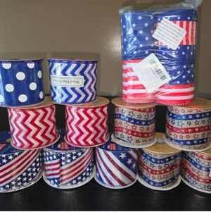Set Of 15 Rolls Of Patriotic Ribbon Red White Blue Colors Stars NWT